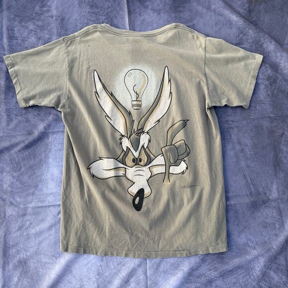 Vintage 90's Changes Wile E. Coyote Genius Wear Brown Parody Tee Shirt Sz Large - Picture 1 of 11